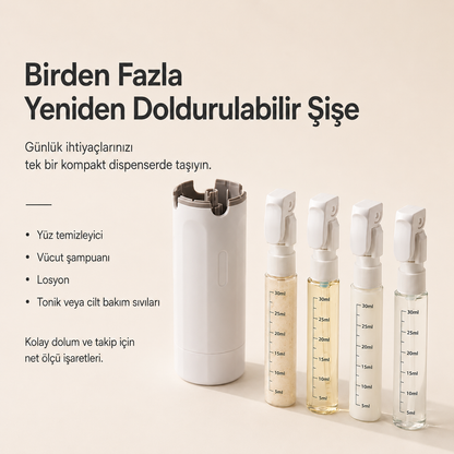 FourKit™ Tek Şişede 4 Ürün Seyahat Dispenseri
